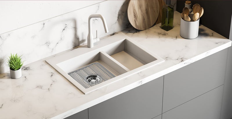 DecorRack 2 Sink Protectors for Kitchen Sink, Plastic 12"" x 11"" Dish Rack, Protect Sink from Stains, Damage, Scratches, Dishwasher Safe Grid Mat for Kitchen (2 Pack, Gray) - Image 3